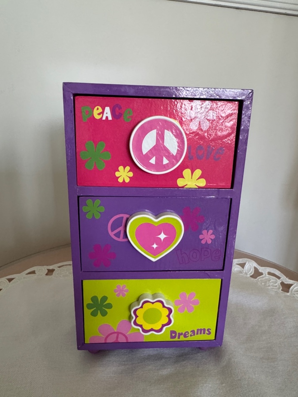Kids Purple & Pink 3-Drawer Decorative Organizer - Peace & Dreams